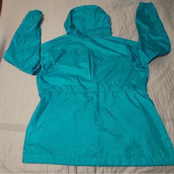 Columbia flash forward hooded wind breaker, med, teal, gently used. - Picture 9 of 11